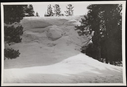 Large cornice of snow on roof at Soda Springs Station, copy 1