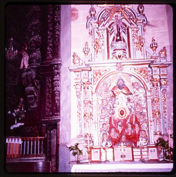 Church altar with flowers
