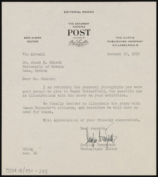 Letter to Dr. Church from Saturday Evening Post photography editor
