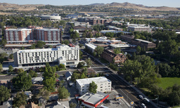 Aerial view of dormitories and Virginia Street, 2010