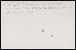 Model of the Snogo snow removal machine, side view, verso