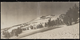 Panoramic view of northern face of Mount Rose with arrows indicating snow courses