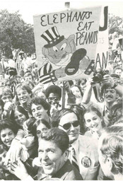 Postcard from Ronald Reagan's political rally on a college campus, October 1980