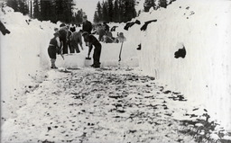 Right-of-way being cleared of snow in preparation for tracklaying (ca. 1914)