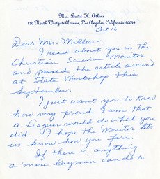 Letter written by Connie Atkins to Maya Miller, October 16, 1970