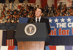 Photograph of Ronald Reagan at a rally, Circa 1986