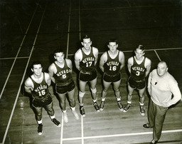 Glenn "Jake" Lawlor with five players, University of Nevada, 1950