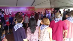 Attendees learning Basque dance steps