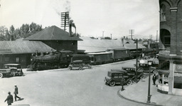 Virginia and Truckee Railroad Locomotive No. 26 and cars at Reno depot