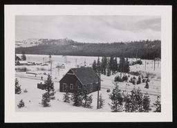 Scenic view of Soda Springs building surrounded by snow, copy 2