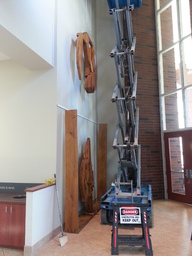 Orreaga sculpture and scissor lift from the side