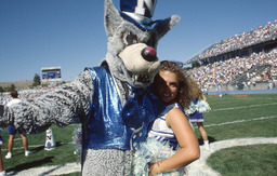 Wolfie and a cheerleader, University of Nevada, 1993