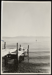 Wooden dock with clothing at Lake Tahoe