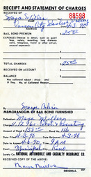 Receipt, Statement of Charges, and Memorandum of Bail Bond Furnished for Maya Miller, April 3, 1970