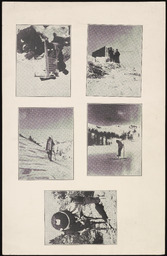 First instrument shelter at Mount Rose Observatory, copy 2; Mount Rose Observatory with two workers, copy 3; Man walking in snow; Driving in Mount Rose sampler with wrench and body, copy 2; Precipitation tank en route to Mount Rose Observatory, copy 2