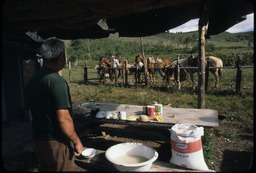 Basque sheepherder making bread