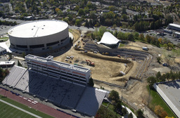 Aerial view of West Stadium Parking Complex construction, 2003
