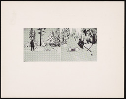 Covered evaporation pan without snow; Man kneeling by snow-covered evaporation pan, copy 1