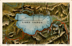Map of Lake Tahoe highways, circa 1940s