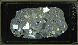 Thin section 56NC34, argillized rhyolite (polarized)
