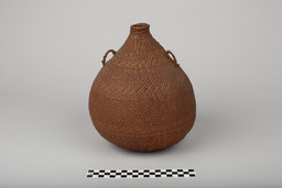 Water jar with spherical body tapering to a constricted neck and slightly flattened base