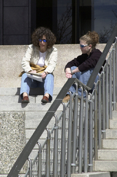 Students on campus, Noble H. Getchell Library, 2003