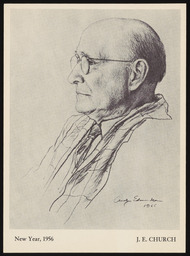Card of hand-drawn portrait of Dr. Church