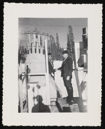 Dr. Church with woman by snow gauge, copy 2