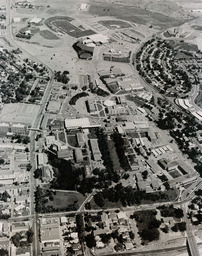 Aerial view of campus, ca. 1970