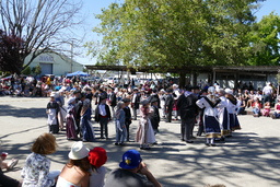 Circle of young Basque dancers