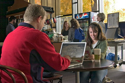 Students in an on-campus cafe, Jot Travis Student Union, 2004