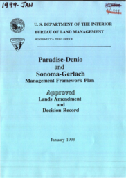 Paradise-Denio and Sonoma-Gerlach management framework plan approved lands amendment and decision record