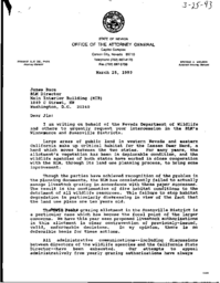 Nevada attorney general letter representing Nevada Department of Wildlife on Twin Peaks appeal letter and Bureau of Land Management response