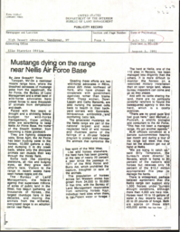 Newspaper Clipping, "Mustangs dying on range near Nellis Air Force Base"