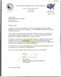 Bureau of Land Management letter to Wild Horse Organized Assistance (WHOA!), highway meeting notes