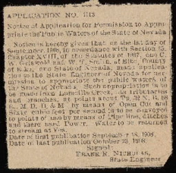 Newspaper clipping: Water appropriation application no. 1113