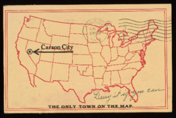 Postcard of Carson City on U. S. map, to Charles M. Sparks from Dollie