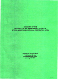 Summary of the analysis of the management situation, Spring Mountains National Recreation Area