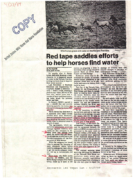 Newspaper clipping, "Red tape saddle efforts for horse to find water"