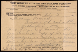 Telegram to Theodore Roosevelt from John Sparks