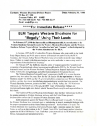Press release, "BLM Targets Western Shoshone for 'Illegally' Using Their Lands," February 20, 1998