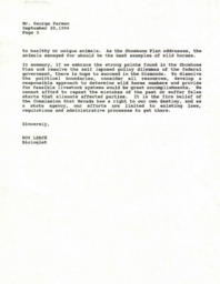 Commission letter, management of wild horses by the Shoshone nation