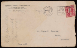 Envelope addressed to Charles M. Sparks from E. G. Harbold