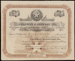 Stock certificate, Chapman Hardware Co.