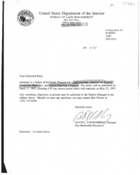 Notice for exchange proposal Barrack Mines attorney for Trans-American letter, Ellison Ranching