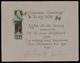 Christmas card and envelope to Charles M. Sparks from mother Nancy Elnora Sparks