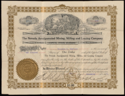 Stock certificate 3 to Wallace H. Hopkins, Nevada Amalgamated Mining, Milling and Leasing Company