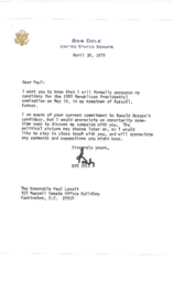 Correspondence between Bob Dole and Paul Laxalt, April 1979