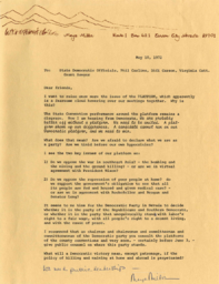 Memo written by Maya Miller addressed to State Democratic Officials, May 10, 1972