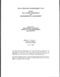 Wells resource management plan Draft Wild Horse Amendment and Environmental assessment